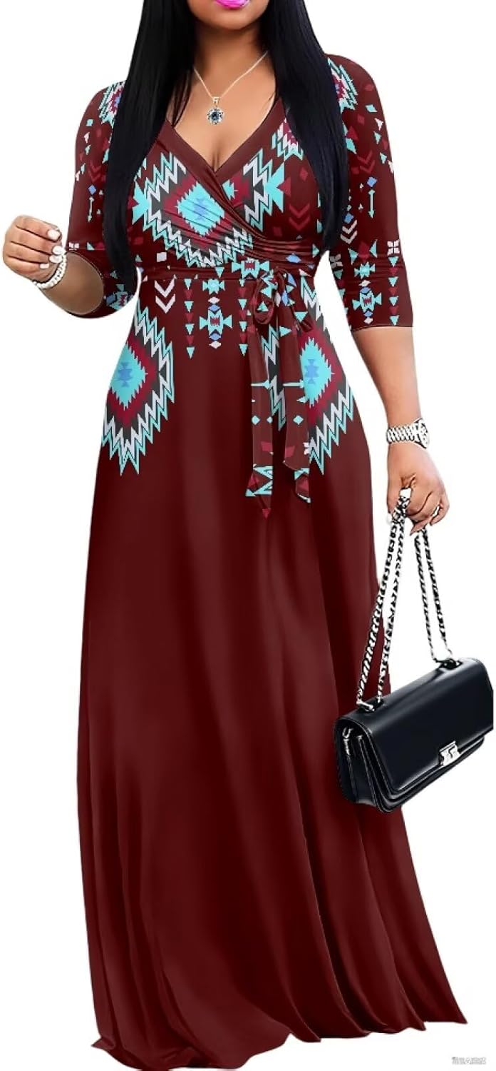Plus Size Maxi Dress for Women with Pockets Sexy V-Neck Maxi Party Dress S-5XL