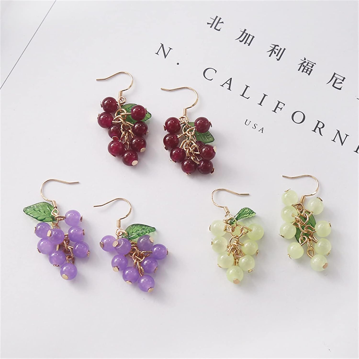 coadipress 3D Grape Earrings for Women Unique Cute Fruits Dangle Drop Earrings Gold Plated Acrylic Summer Green Leaf Fruit Earrings Statement Charm Jewelry Gifts - Image 4