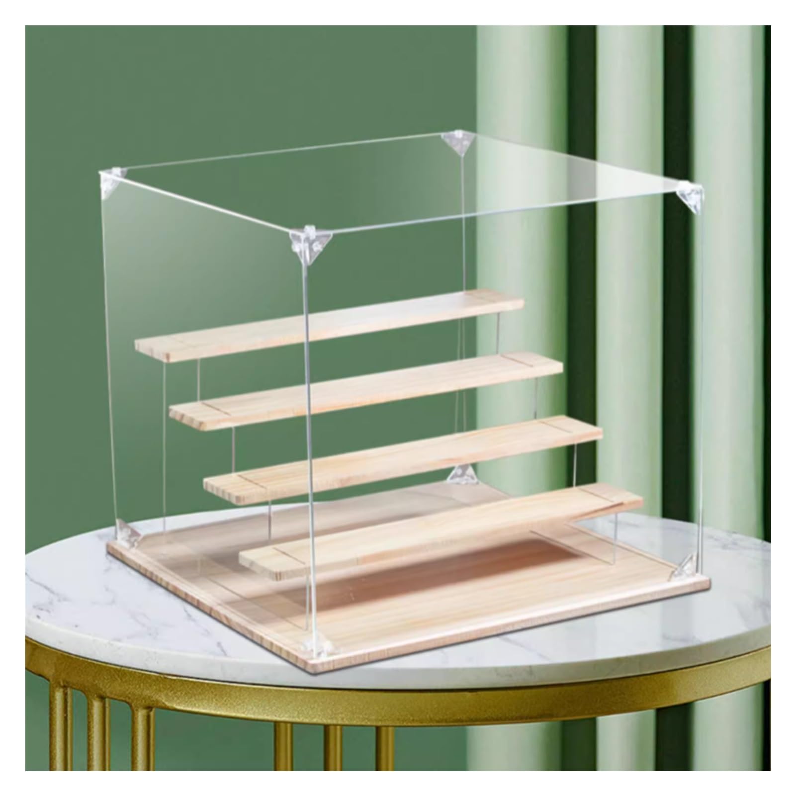 GOCHUSX Clear Acrylic Display Case, Countertop Storage Box with Wood Plastic Board Ladder, Blind Box Showcase for Displaying Toy Figure (Color : Clear, Size : 32x32x29cm)