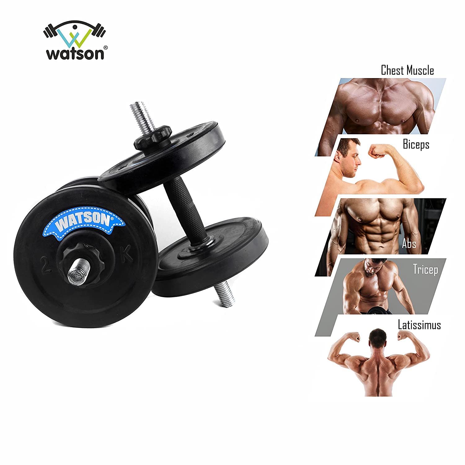 WATSON Home Gym Set, Home Gym Equipments with 25mm 3Ft Curl bar, Solid Rubber Plates, PVC Nut Solid Dumbbell Rods, Locks & Accessories (Black- 10Kg Set(2.5Kgx4)) 4