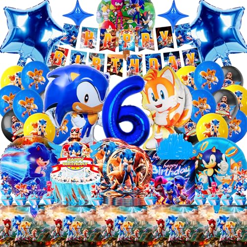 Kit De Décoration Sonic – 26 Pièces – Bannière 150x100 Cm, Ballons Aluminium Et Latex – Anniversaire Et Fête à Thème