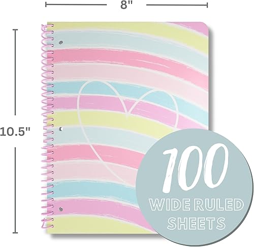 Miniatura 4 de ScribbleMate Cuadernos de espiral para niños, lindo cuaderno para niñas, cuaderno de 8 x 10.5 pulgadas de ancho, 100 hojas, 200 páginas, 2 bolsillos