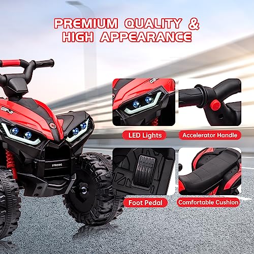 Litake 12V 7A Kids ATV Ride On Car, 4 Wheeler Electric Motorcycle for Toddler, Remote, Forward & Reverse, Front Wheel Shock Absorber, Music Player, USB, Treaded Tires, Ideal Gift for Toddler, Red