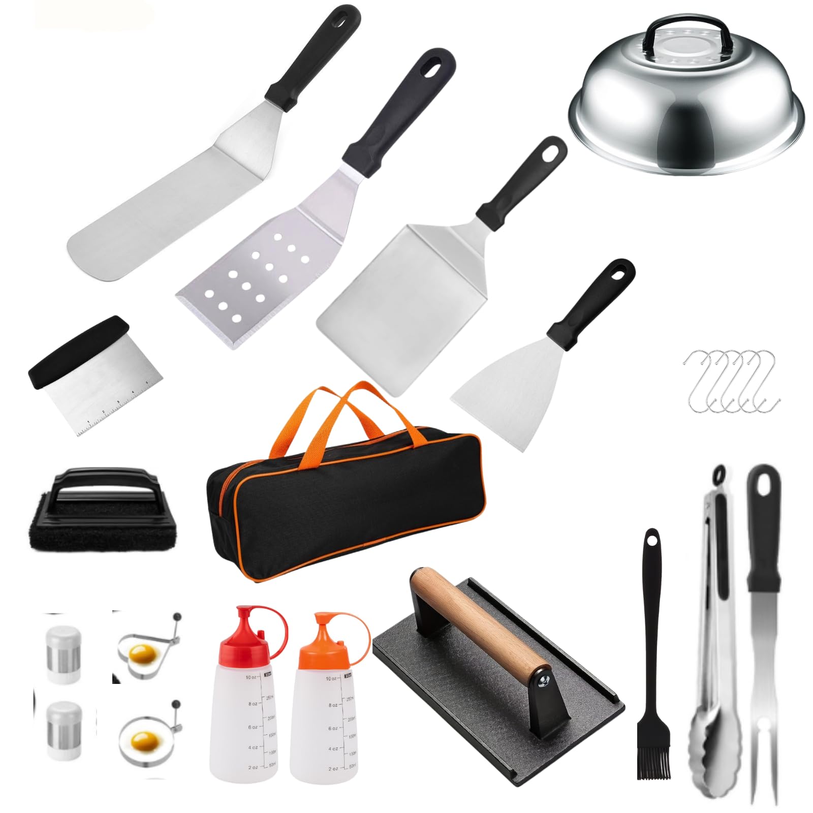Set Barbecue Professionale in Acciaio Inox,Set di posate da barbecue da 23 pezzi con accessori per barbecue inclusi spatola e pressa per carne per teppanyaki all'aperto