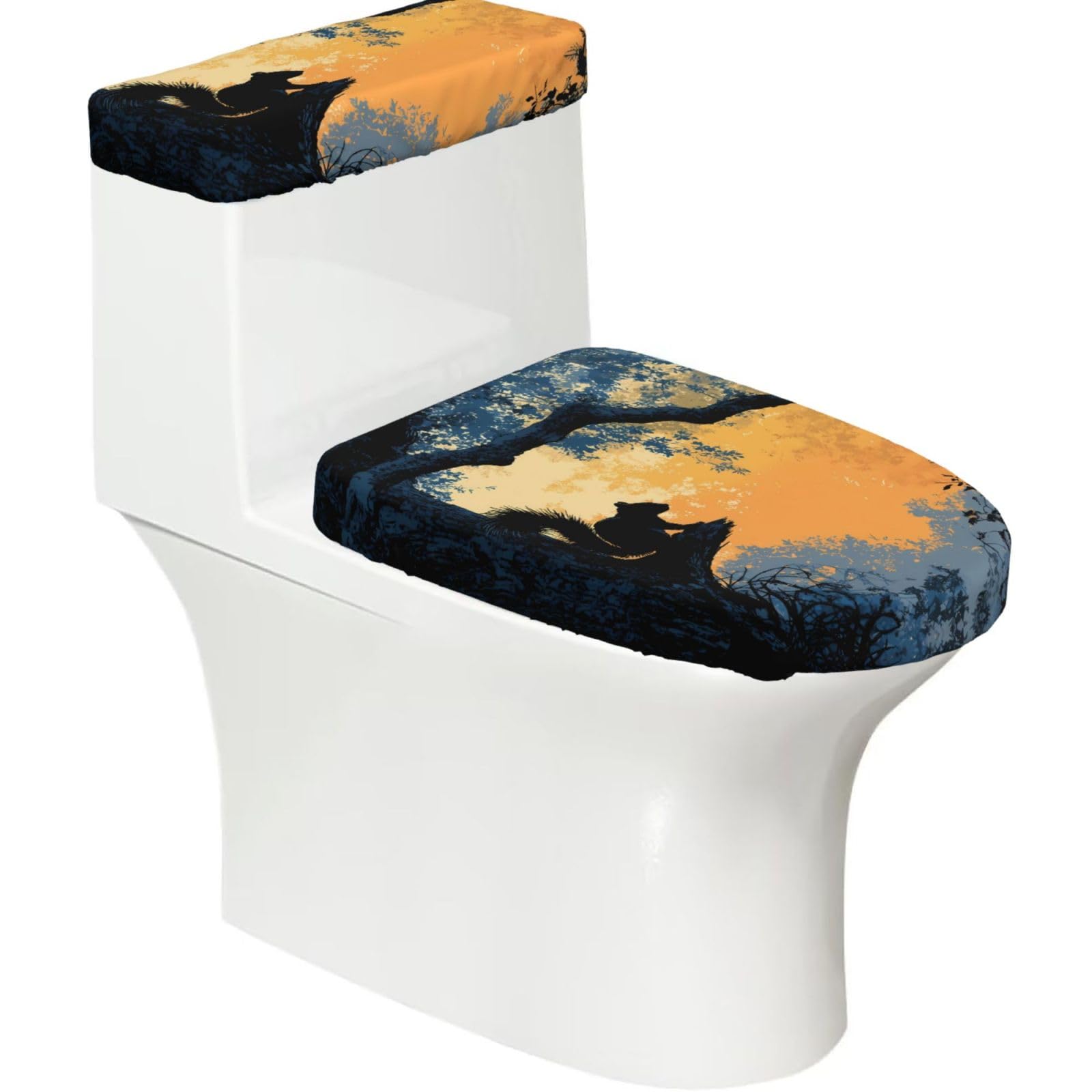 Mrowyc Black Branch Squirrel Printed Toilet Seat Set - Set Of 2 - Universal Toilet Seat Cover - Housewarming Birthday Christmas Gift