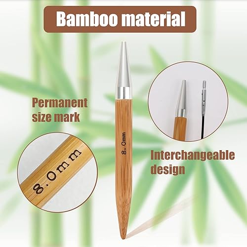 Miniatura 3 de Holamulta Juego de agujas de tejer circulares intercambiables de bambú 8 tamaños