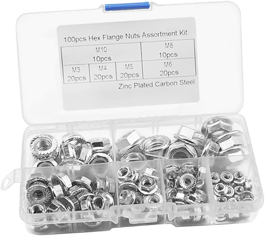 Xiedeai Screws Stainless Flange Assortment 100pcs Flange Hex Nuts
