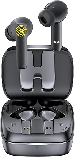 MANKIW Auriculares inalámbricos Bluetooth para iPhone, Android, Samsung, iOS, auriculares intrauditivos con micrófono, Bluetooth 5.3, funda de carga