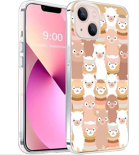 LOHROF Aesthetic Funny Cartoon Animal Pattern iPhone 14 case, Anti-Scratch Shockproof Cover Compatible with iPhone 14, Alpaca Llama face iPhone Case Support Wireless Charging