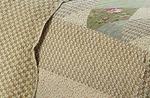 Better Home Style Multicolors Sage Green Pink Flowers Floral Patchwork Design Luxury Lush Soft Flowers Printed Design Quilt Coverlet Bedspread Oversized Bed Cover Set # Catch G (King/Cal-King) #TOP1