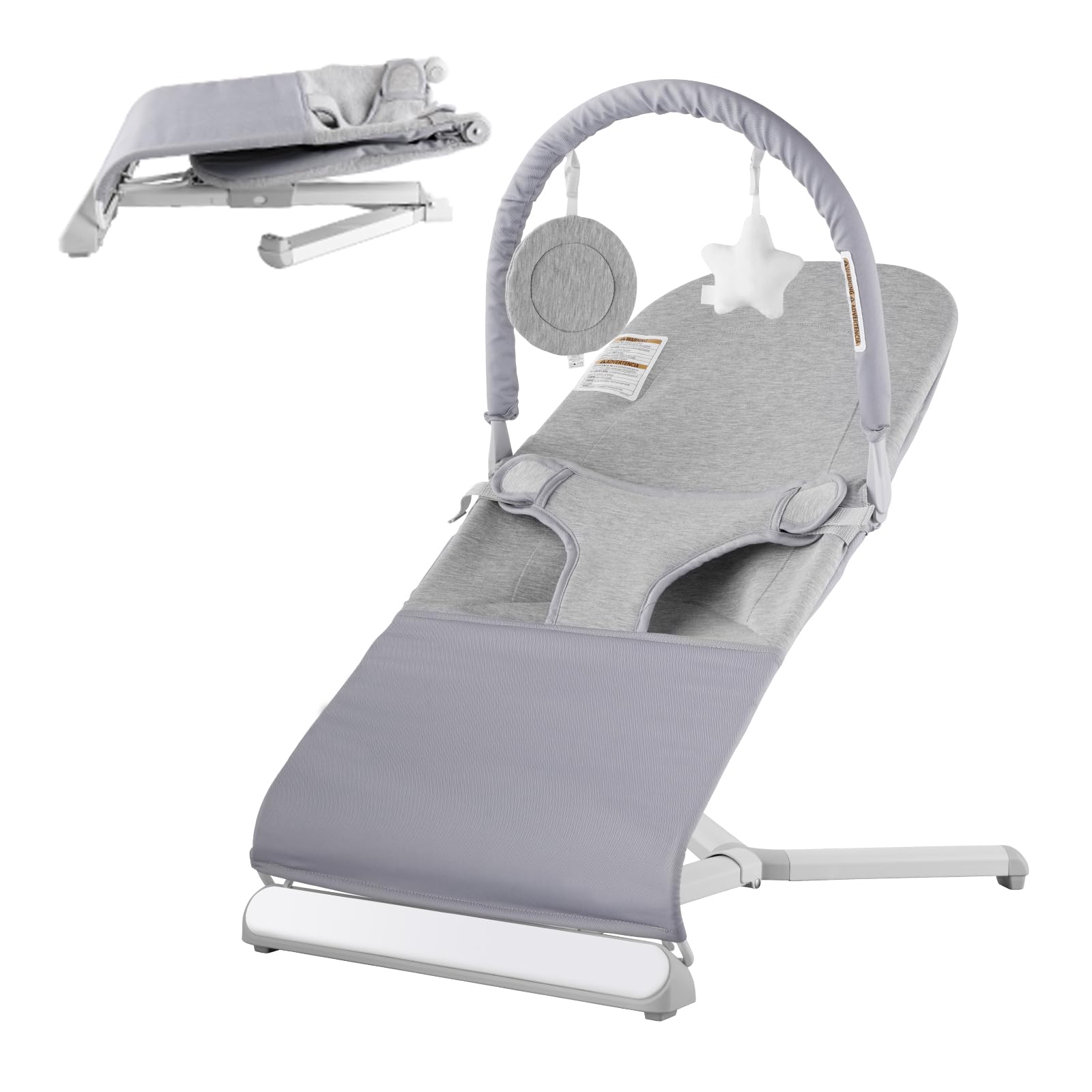 VEVOR Baby Bouncer, Folding Bouncer Seat for Babies 0-9 Months, Newborn Bouncers Chair with 2 Reclining Angles & Rotatable Toy Bar, Portable Infant Rocker with Travel Bag for Indoor Outdoor