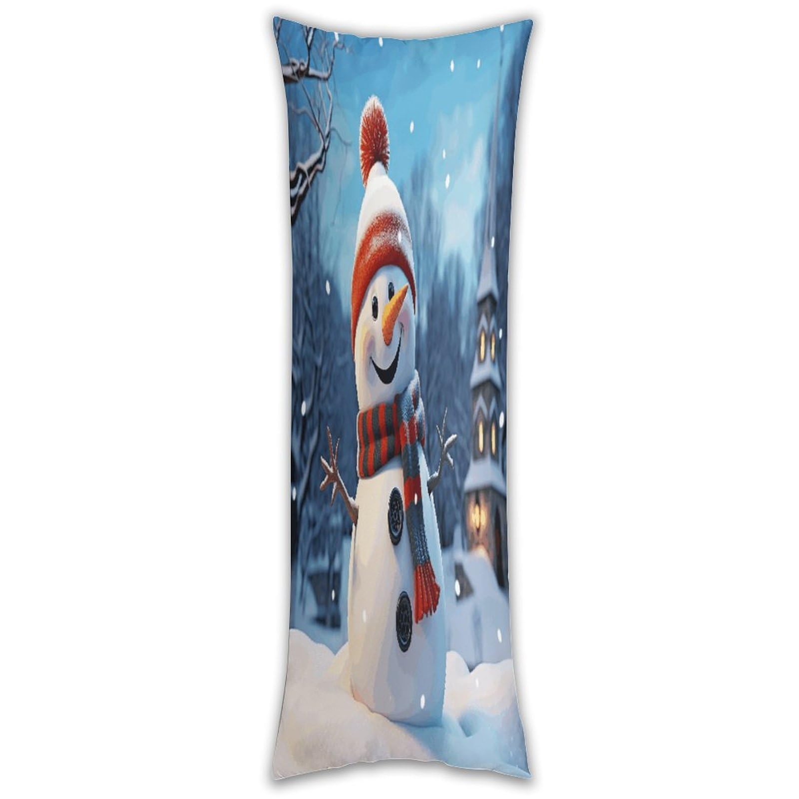 Happy Snowman Long Pillow Case with Zipper Ultra Soft Microfiber Long Pillow Cover Breathable Body Pillow Protector Soft Wrinkle Pillowcase for Bed Sofa Bedroom 53 X 19 in