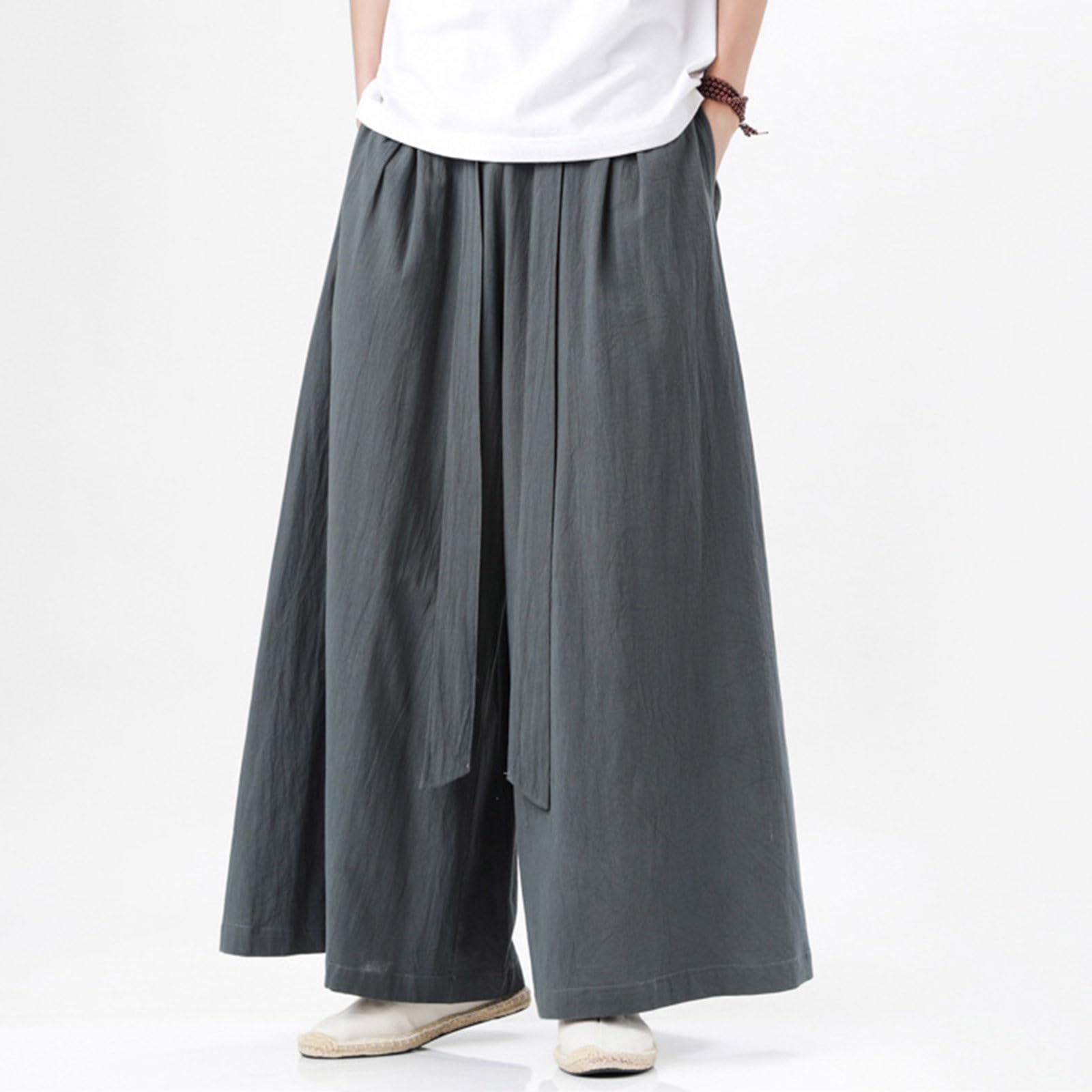 Haremshose Herren Leinen Pluderhose Japanischer Samurai Stil Ninja Hose Sommer Baggy Jogginghose Hip Hop Harajuku Streetwear Große Größen Strandhose Yoga Freizeithose Aladinhose