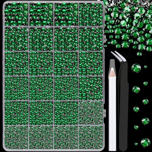 Image of 25000Pcs Resin Rhinestones for Crafting, Emerald Green 2-6mm Mixed Sizes Non Hotfix Flatback Gems, Bedazzling Crystal for DIY Crafts Clothing Tumblers Mugs Shoes Fabric Nail Art