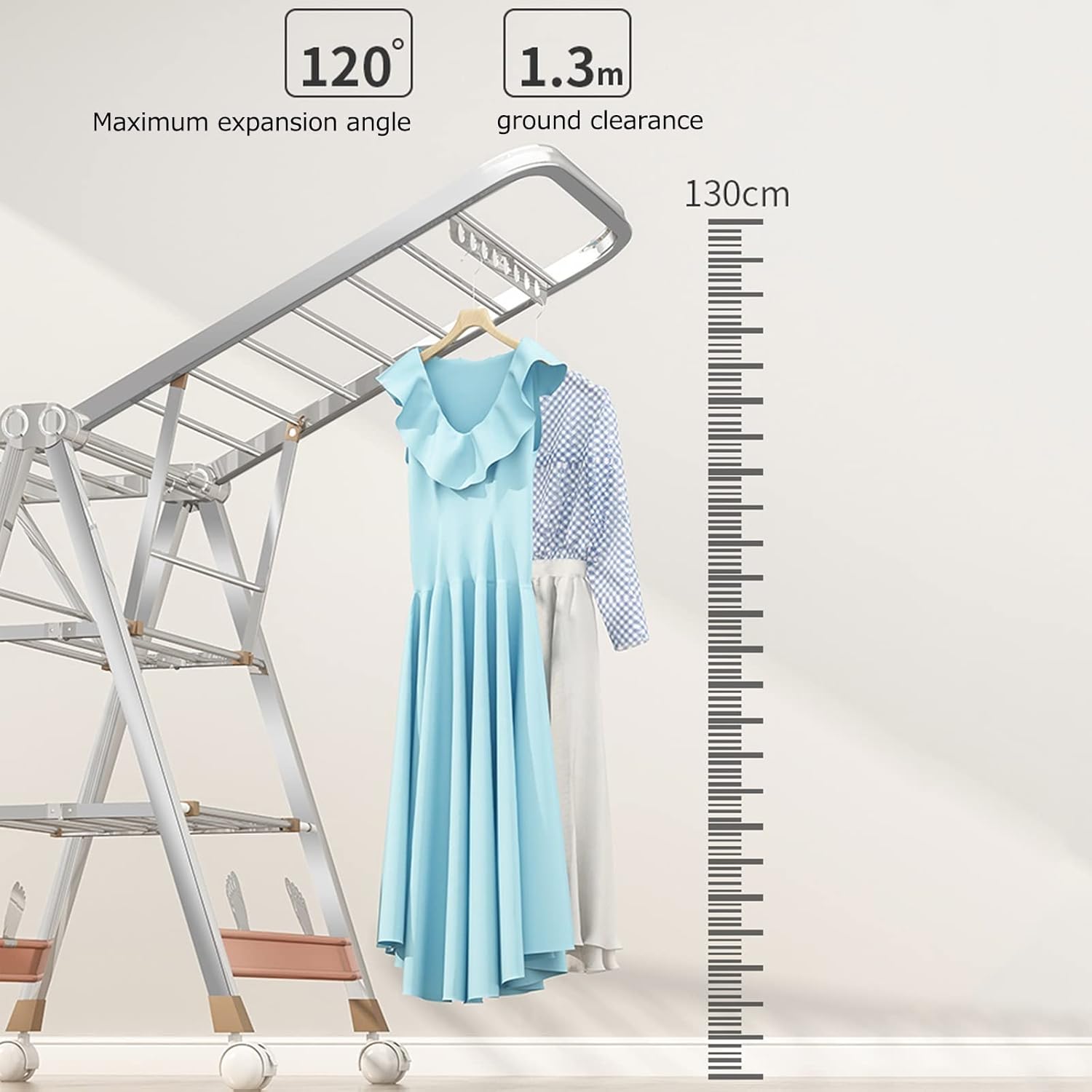 Foldable Portable Clothes Horse Airer - Stainless Steel Drying Rack with 4 Castors for Socks, Towels, Face Masks & Clothes - Space-Saving Solution for Efficient Drying