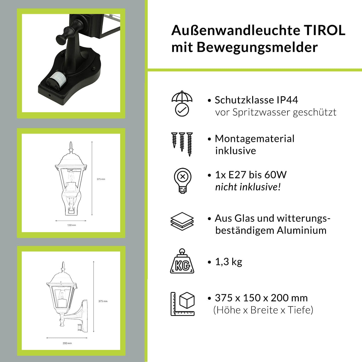 Rustikale Wandleuchte in schwarz inkl. 1x 12W E27 LED 230V Wandlampe aus Aluminium für Garten/Terrasse Garten Terrasse Lampe Leuchten Beleuchtung