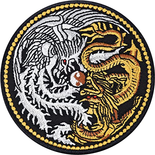 Écusson Thermocollant Yin Yang Dragon | Patch à Coudre ou à Repasser Couple Autocollant Game of Thrones | Dragon Chinois pour Tous les Tissus | 80x80mm
