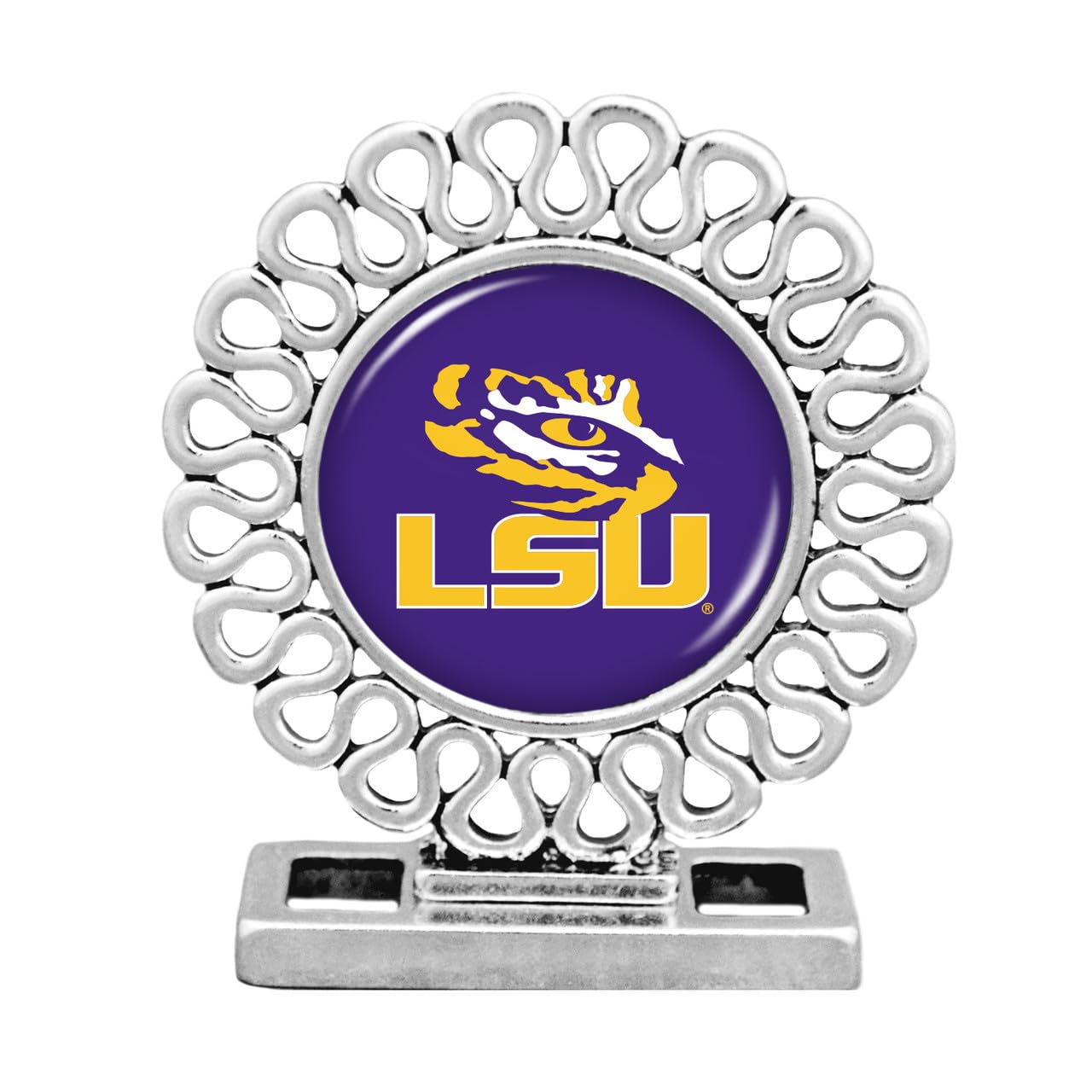 From the Heart LSU Tigers Elegant Round Shaped Ornate Desk Decor, 2 in X 2.875 inches, Silver Officially License