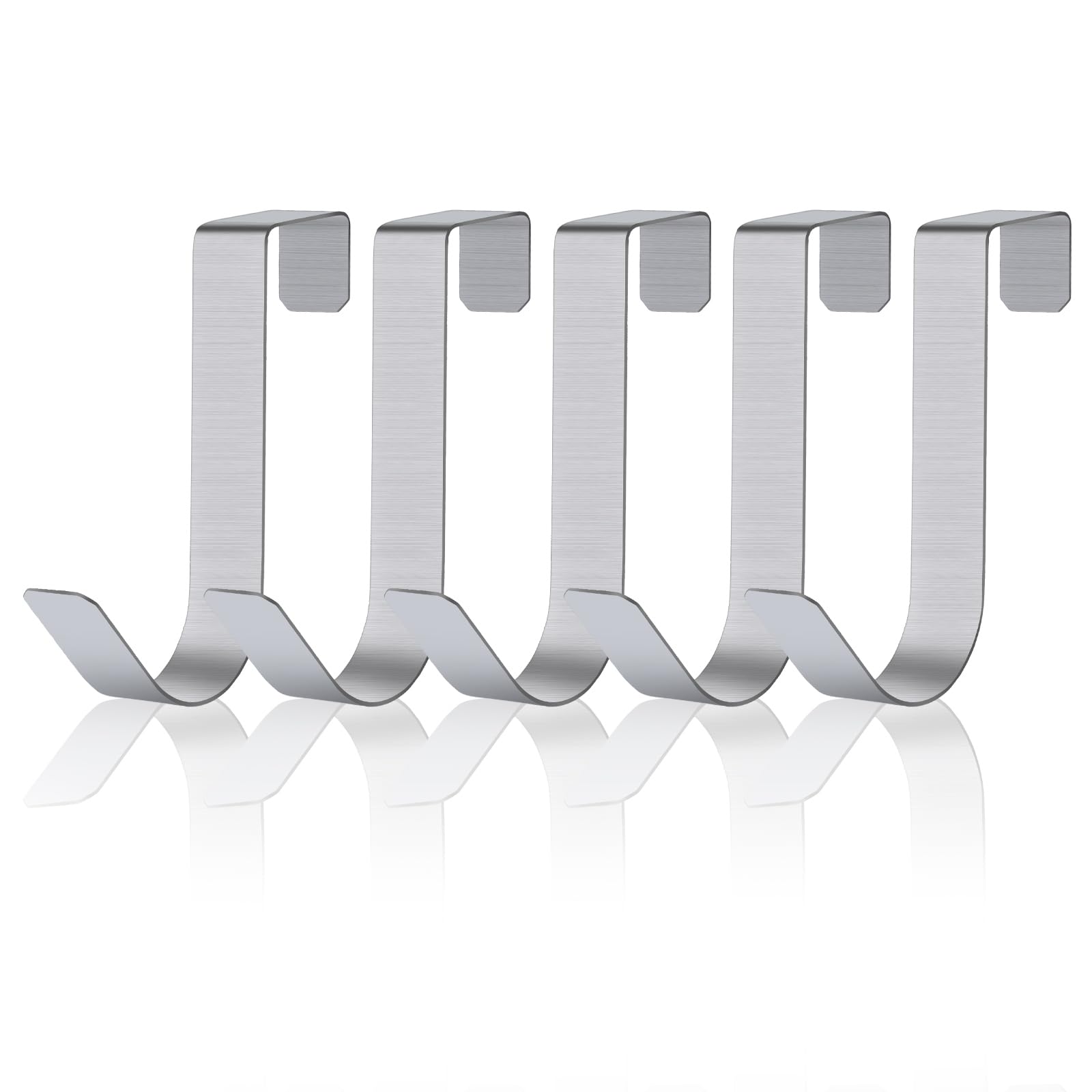 WLLHYF 5 Pack Towel Hook Stainless Steel Water Proof Over Shower Door Hook for Bathroom Frameless Glass Door 0.82in(2.1cm) Hanging Towels Robe Clothing Brush, Matte Black(Silver)