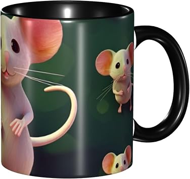 11 OZ Porcelain Coffee Mug with Handle, Cute Mouse Coffee Cup for Office and Home, Latte Drink Cup for Coffee Tea and Milk, Colorful Inside Ceramic Tea Cups for Men Women Mug Lovers