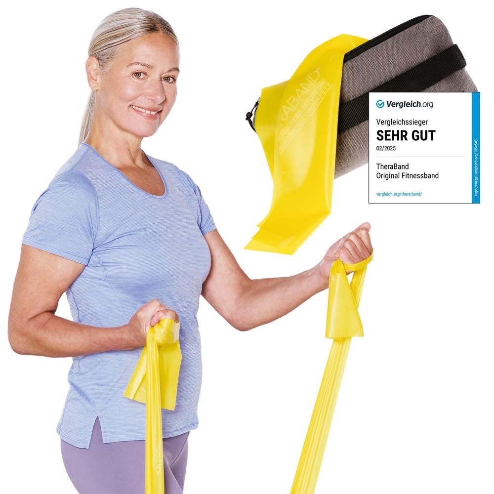 TheraBand 2,50m inkl. Türanker + Tasche Leicht im Set Widerstandsbänder | Terrabänder | Gymnastikband | Fitnessband | Stretchband | Heimtraining, Krafttraining, Rückenübungen, Therapie, Reha