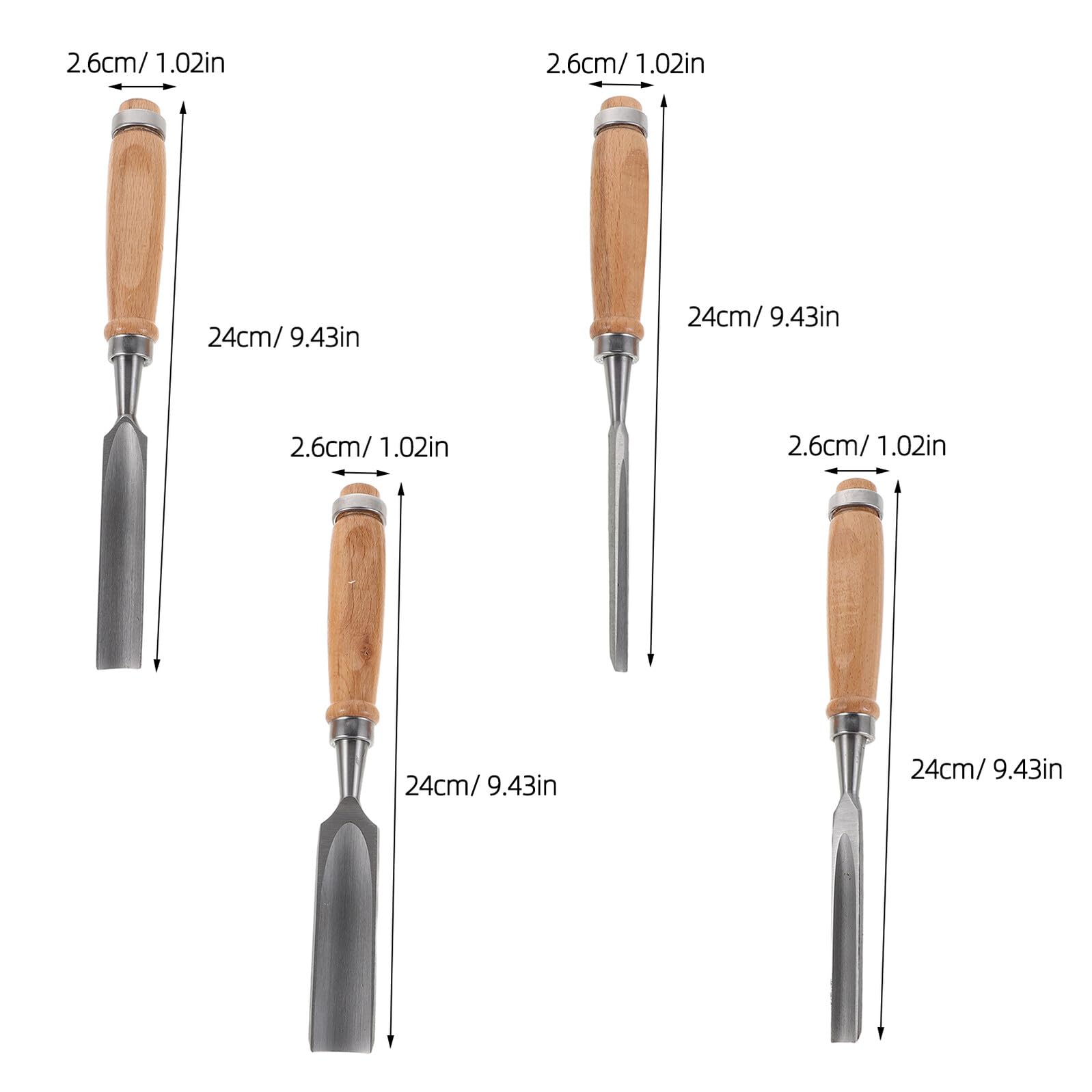 Cabilock Set di Scalpelli 6/12/18/24mm per Lavorazione Legno 4 Pezzi Lunga Durata Lame in Acciaio Semitondi e Scultura Liscia per Restauro Mobili e Incisione