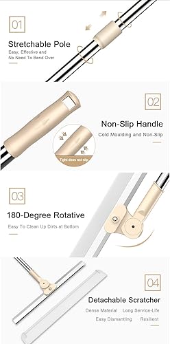 Miniatura 6 de Escoba para piso, escoba de piso para piso de concreto, escoba de piso de garaje, cabezal giratorio de 180° y anticolisión, se aplica a la ducha,