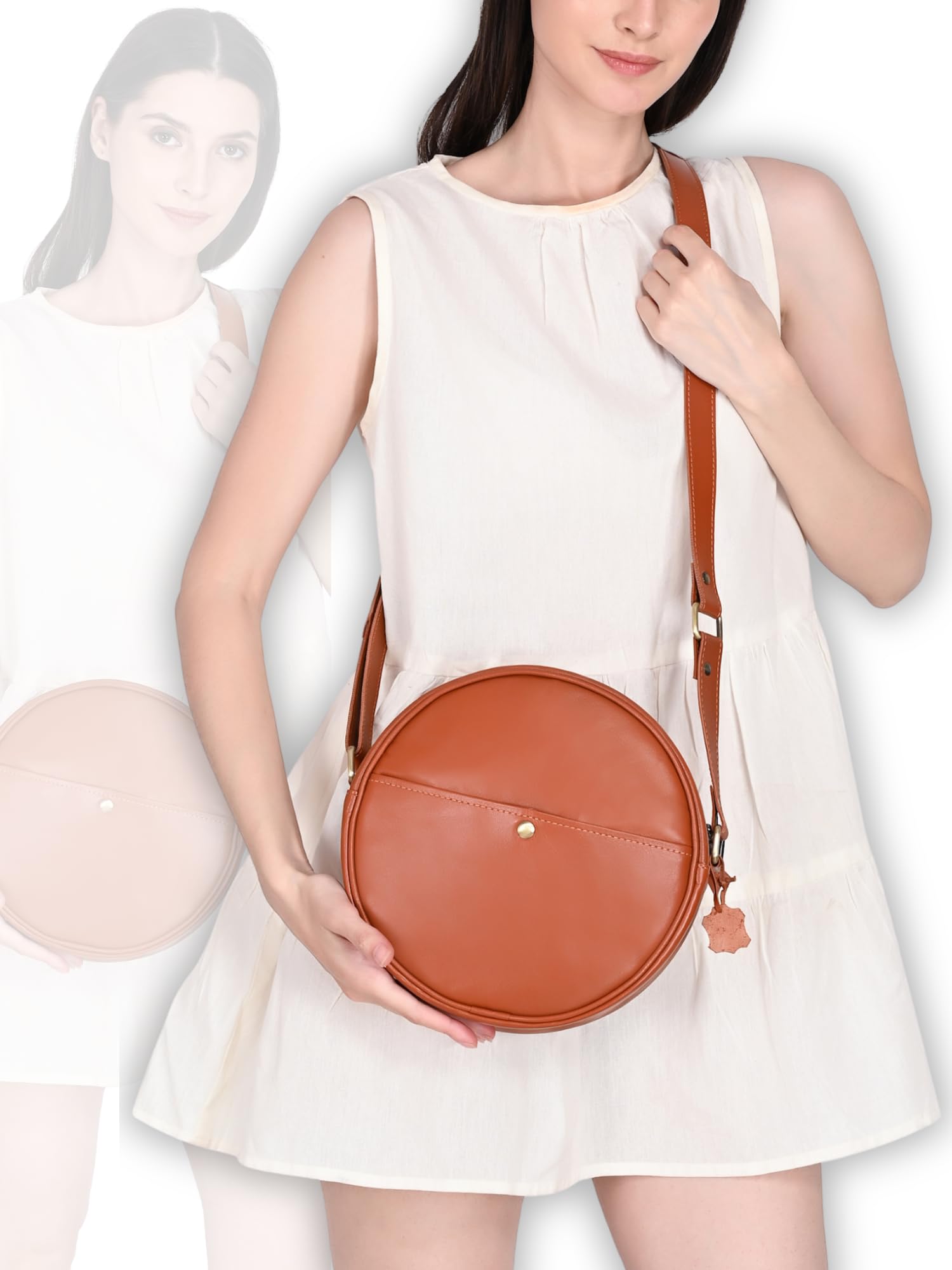 Sacs ronds en cuir urbain pour femme, sacs circulaires pour femmes, sac à bandoulière tendance, petit sac à bandoulière, sac à main de plage, sac à main de voyage, sangle réglable, marron