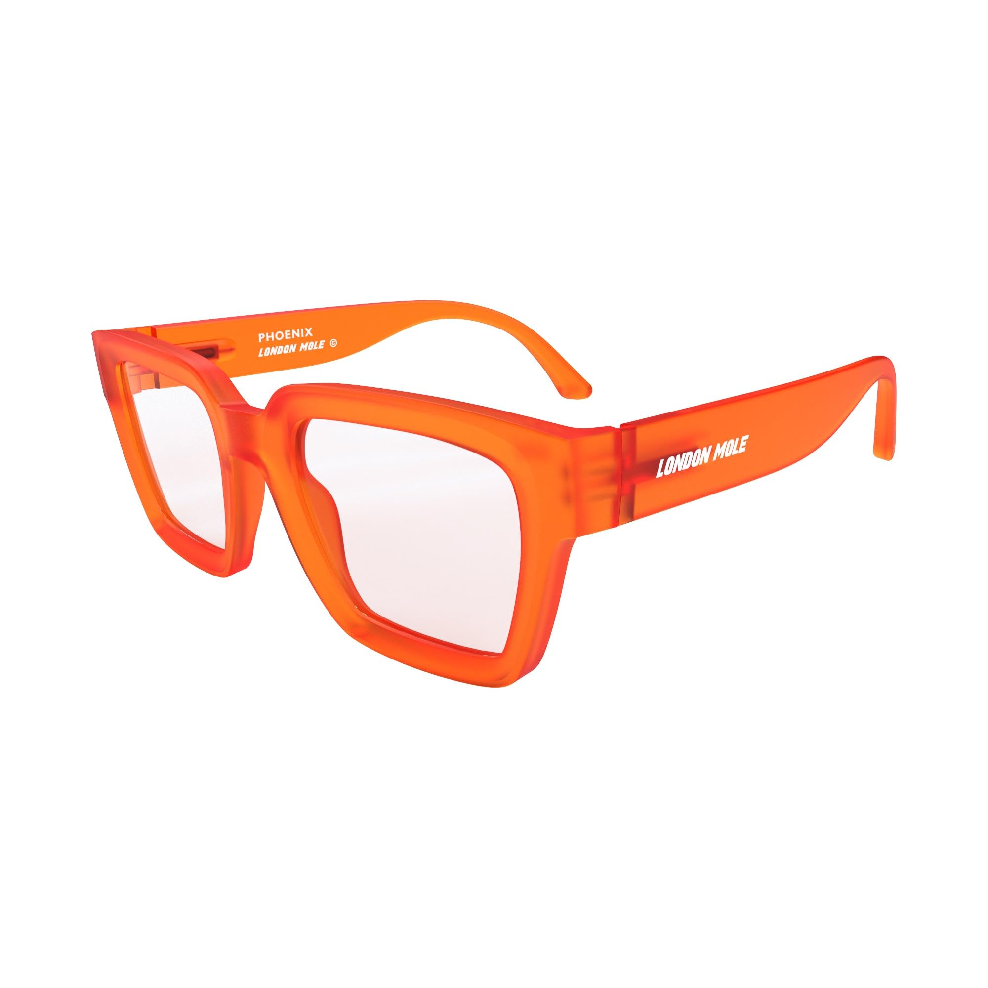 LONDON MOLE® Phoenix large oversized reading glasses, Rubberised Fluorescent Transparent Orange - Image 3