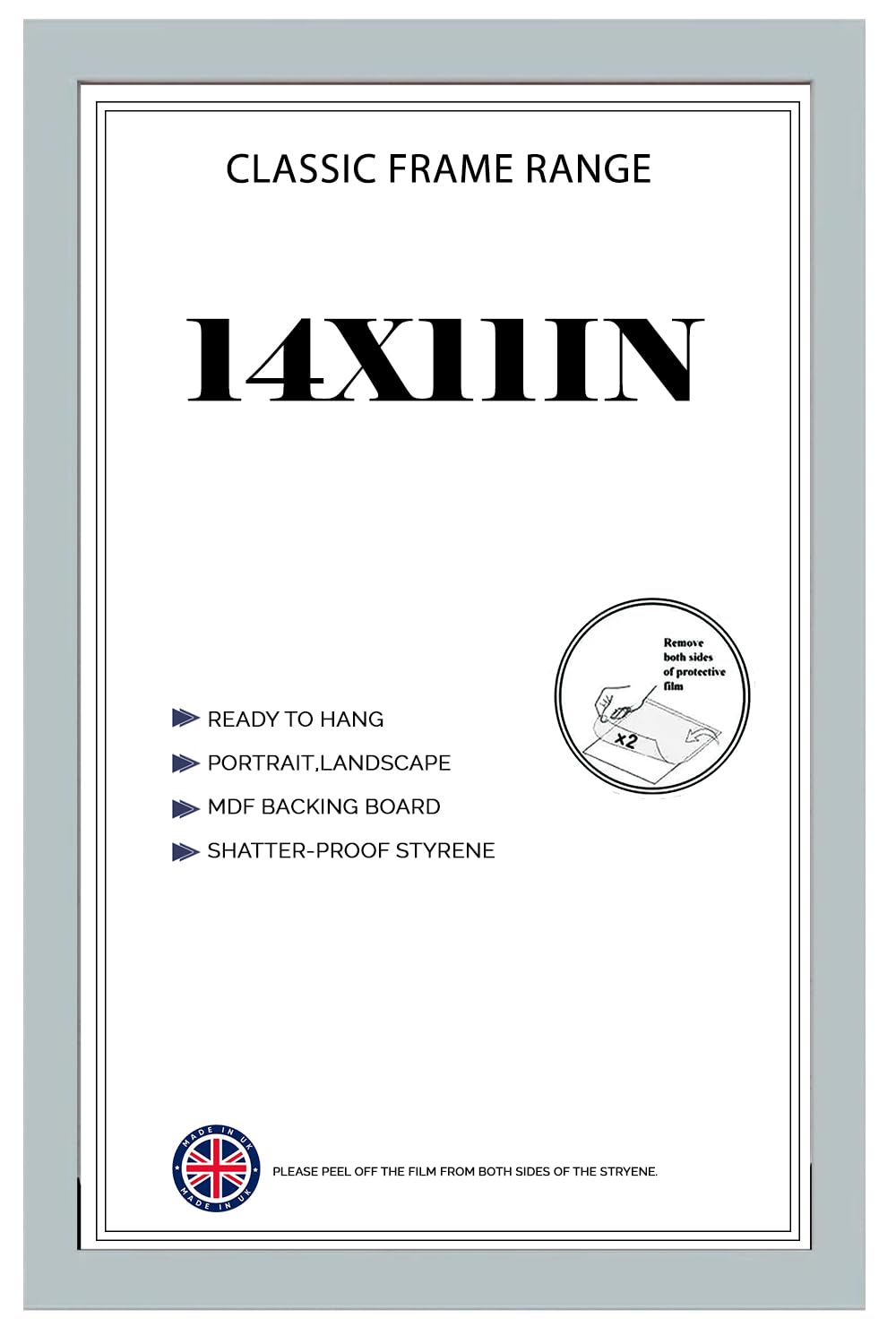 Flat Grey Poster Frame 14x11'' Lightweight Vertical & Horizontal Shatter-Proof Acrylic HD Clear Front Wall Hanging Picture Frame