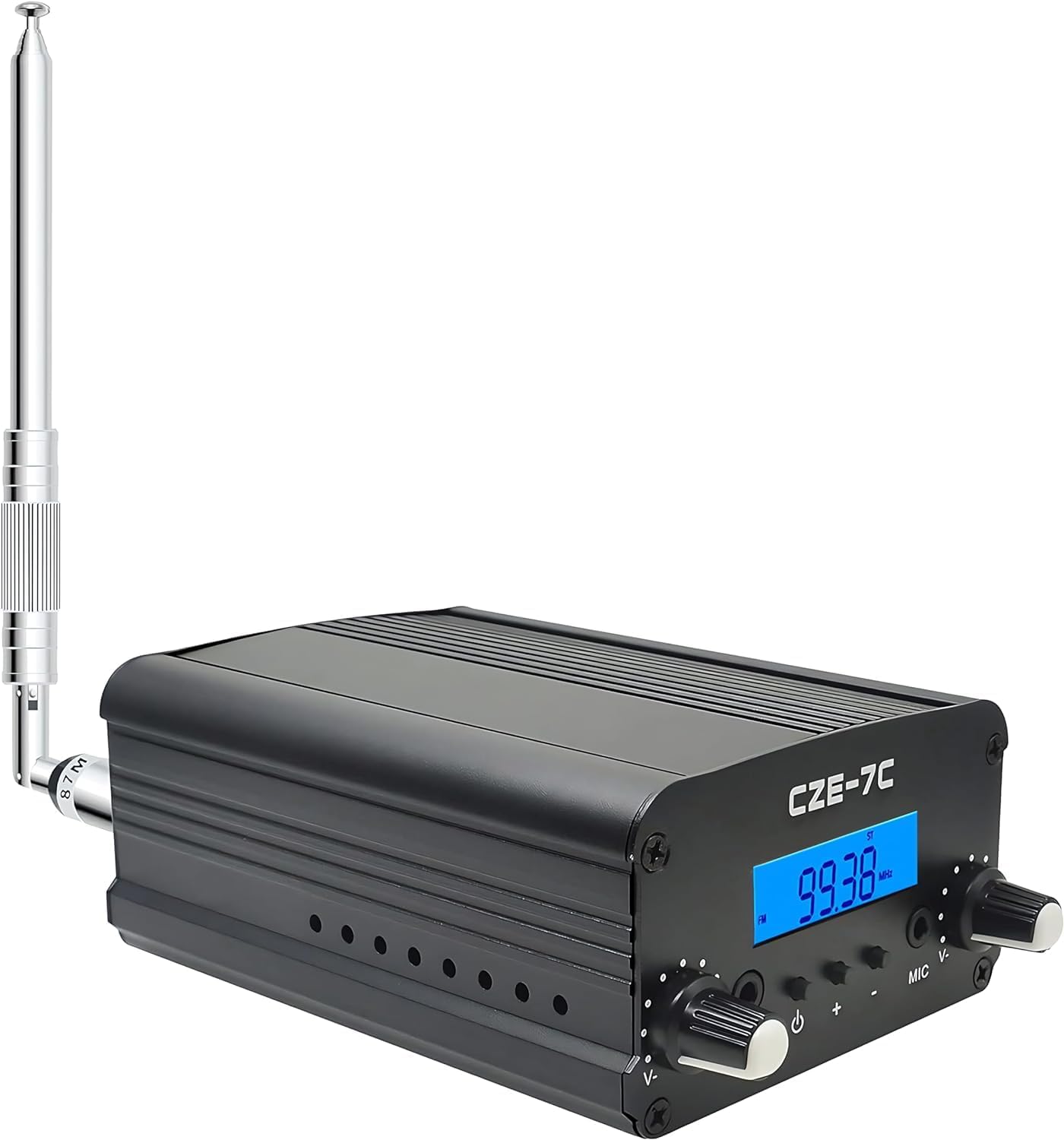 7W 1W FM Transmitter for Church,Long Range Stereo Mini Radio Station with LCD & 3.5mm Audio Cable for Drive-in Movie, Church Parking Lot, Lights Fireworks Show