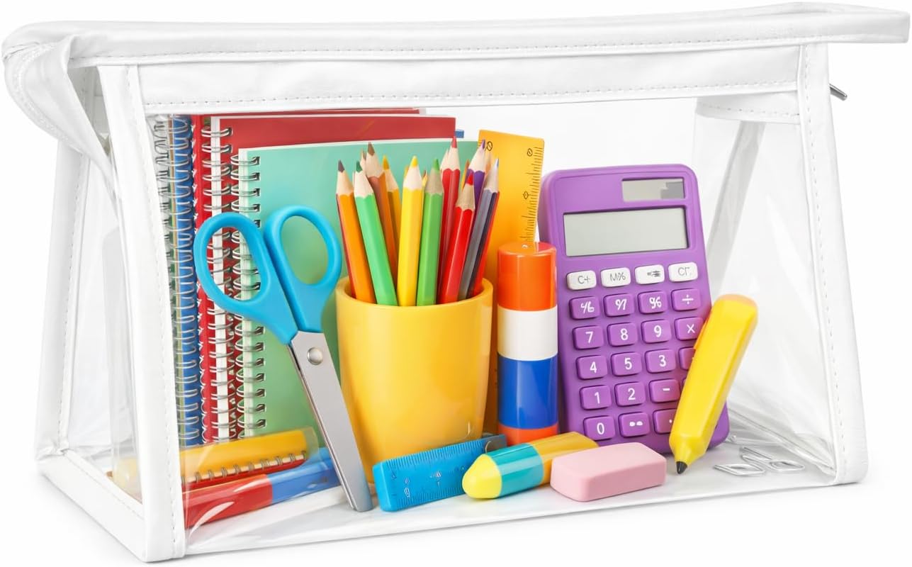 Polyethylene Large Capacity Big Pencil Pouch For Girls&Boys,Transparent Pen Bag Organizer For School,Collage,Office,Cute Cosmetic Bag For Girls,Multi-Purpose Stationary Bag Pack Of 1(White)