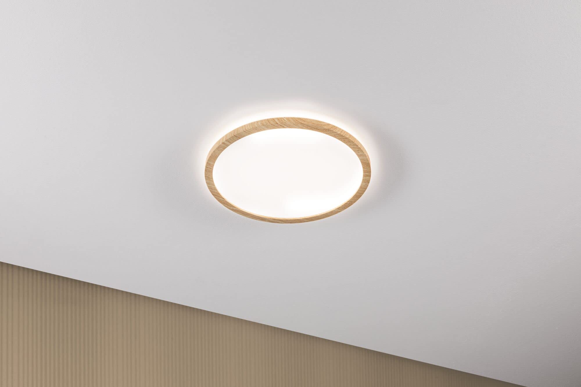 Paulmann 71033 Panneau LED Atria Shine Plafonnier avec rétro-éclairage rond IP44 16W 1600lm 293mm esthétique bois matière plastique 4000K Luminaire de salle de bain