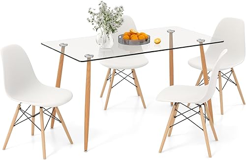 Miniatura 8 de Tangkula Juego de 4 mesas de comedor para 4, mesa y sillas de cocina modernas, mesa y sillas de cristal para sala de estar pequeña, cocina