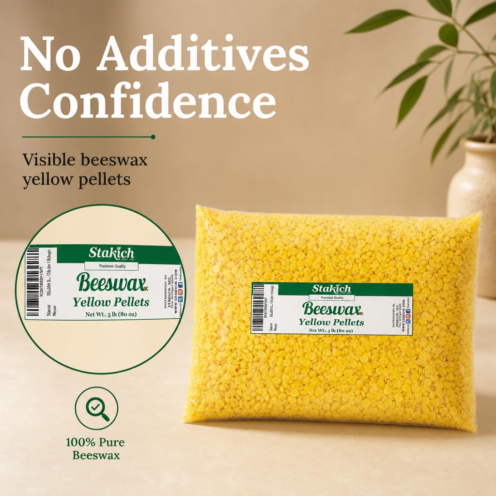 Stakich Pure Amarillo Pellets de Cera de Abeja – 100% Natural, Grado cosmético, Premium Calidad -