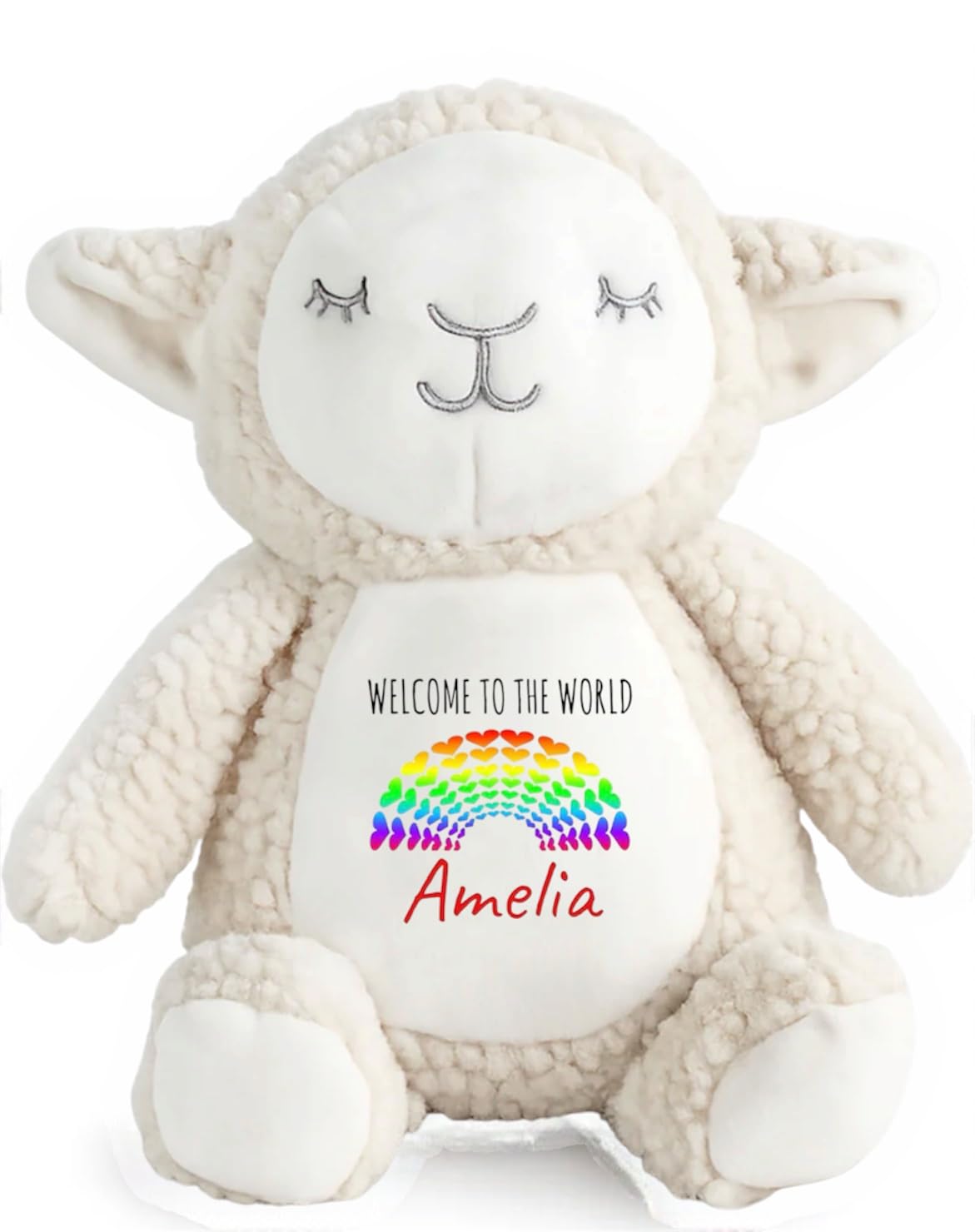 Ava Graceful Designs Personalised Teddy Plushie Newborn Gift Welcome to the World Soft Toy, Sheep