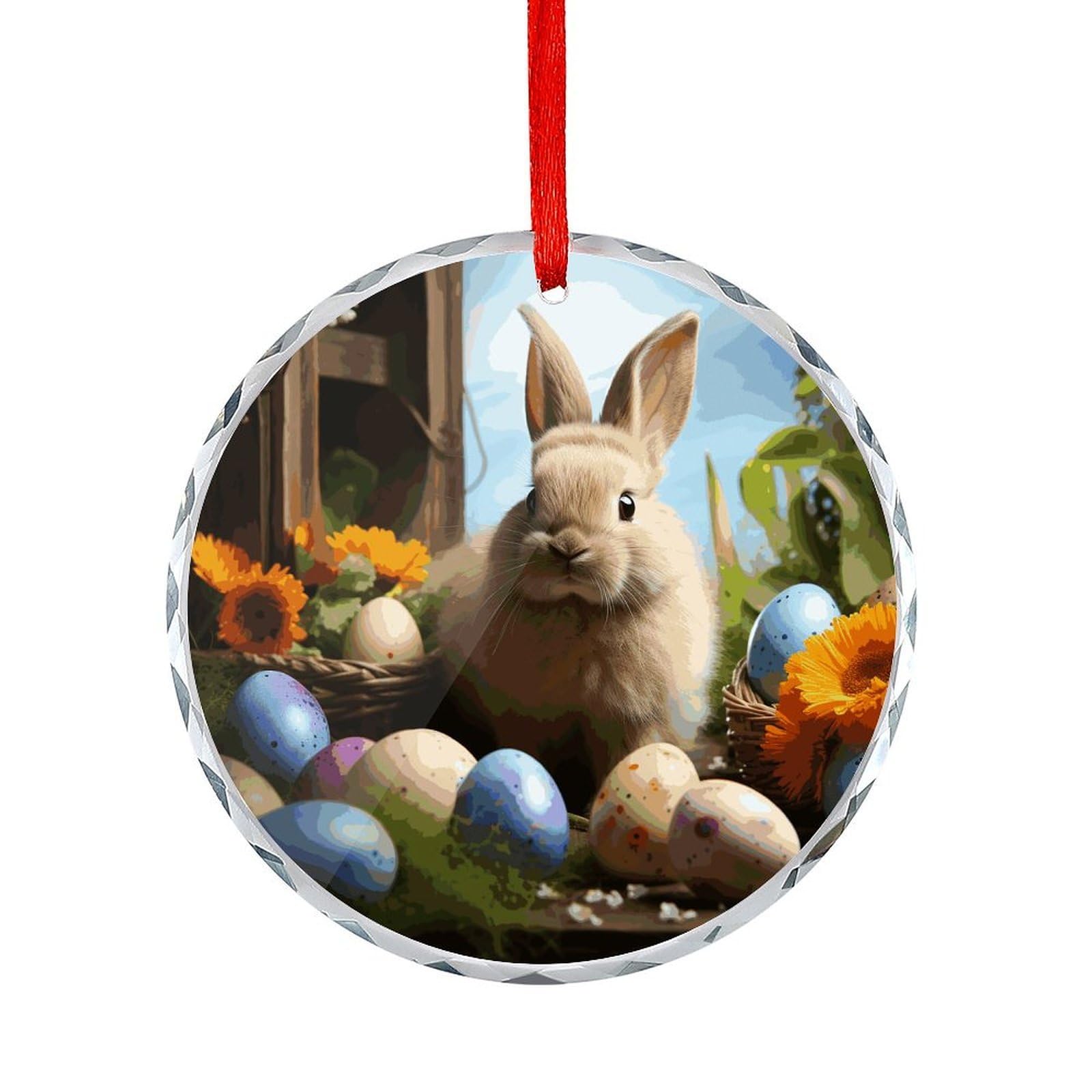 Fodpand Women's Style Easter Rabbit And Easter Eggs Round Glass Ornament Keepsake Gift Exchange Ideas Car Decor,Christmas Ornaments For Tree Window Garden Ornaments