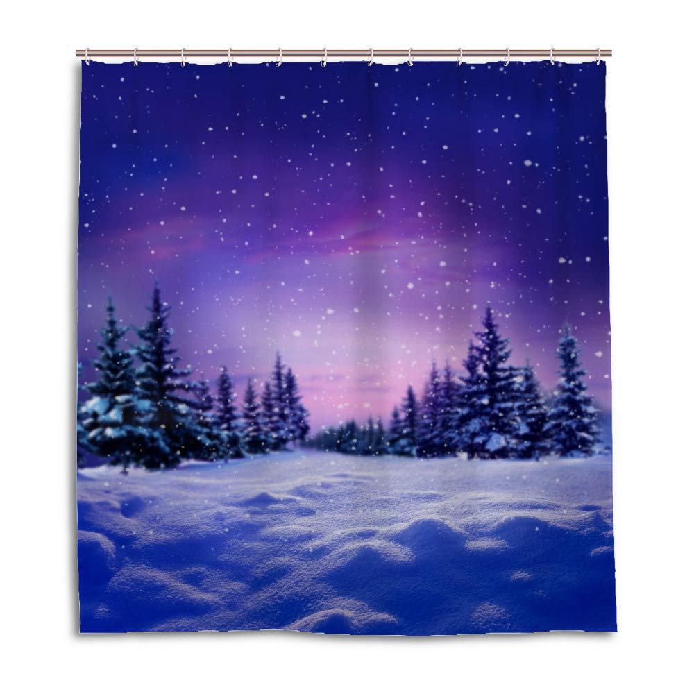Rideau de douche imperméable en tissu motif scène d'hiver 168x183 cm