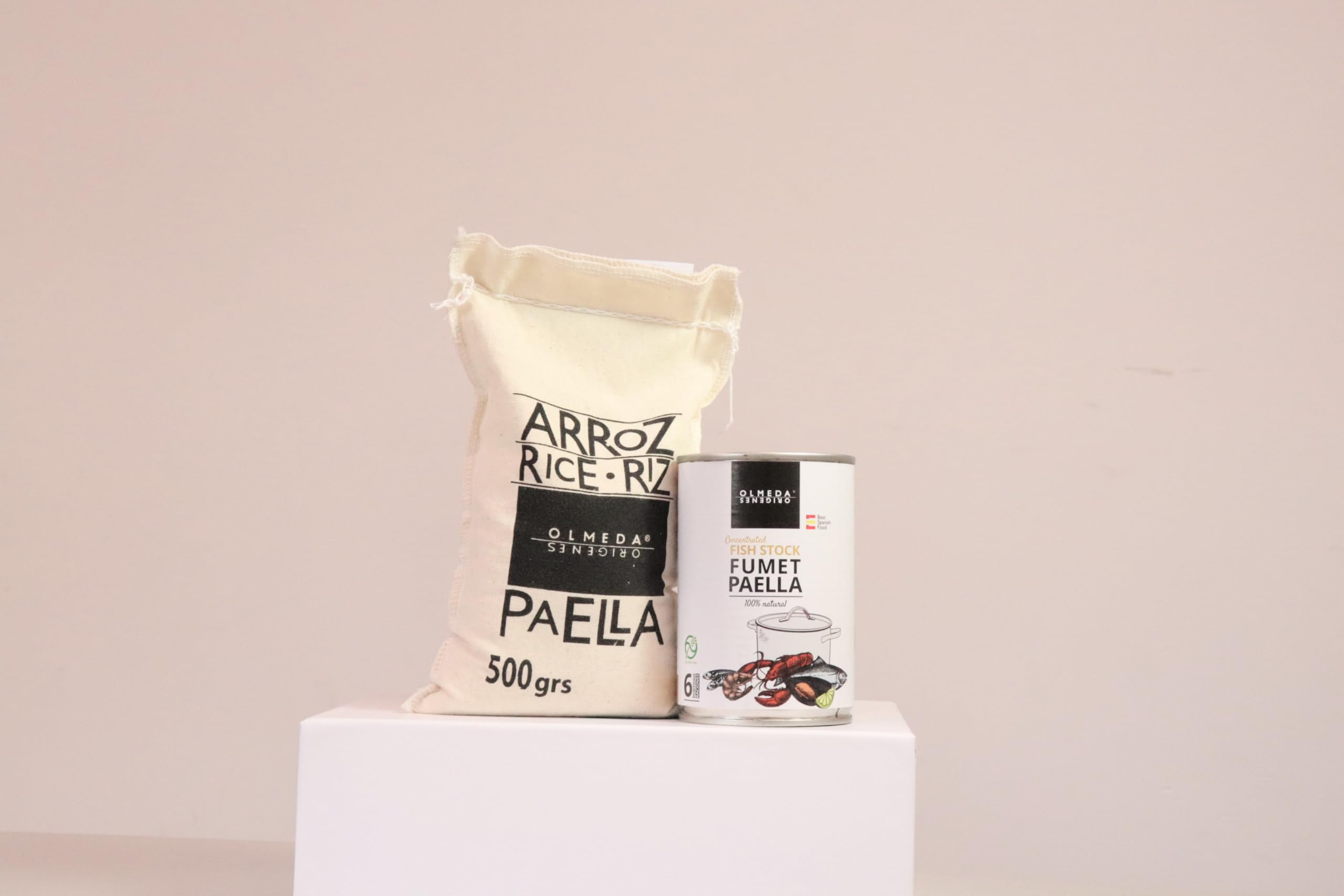 Kit de Paella de Marisco para 6 Personas - OLMEDA ORIGENES (arroz, paellera, fumet de pescado, aceite de oliva)