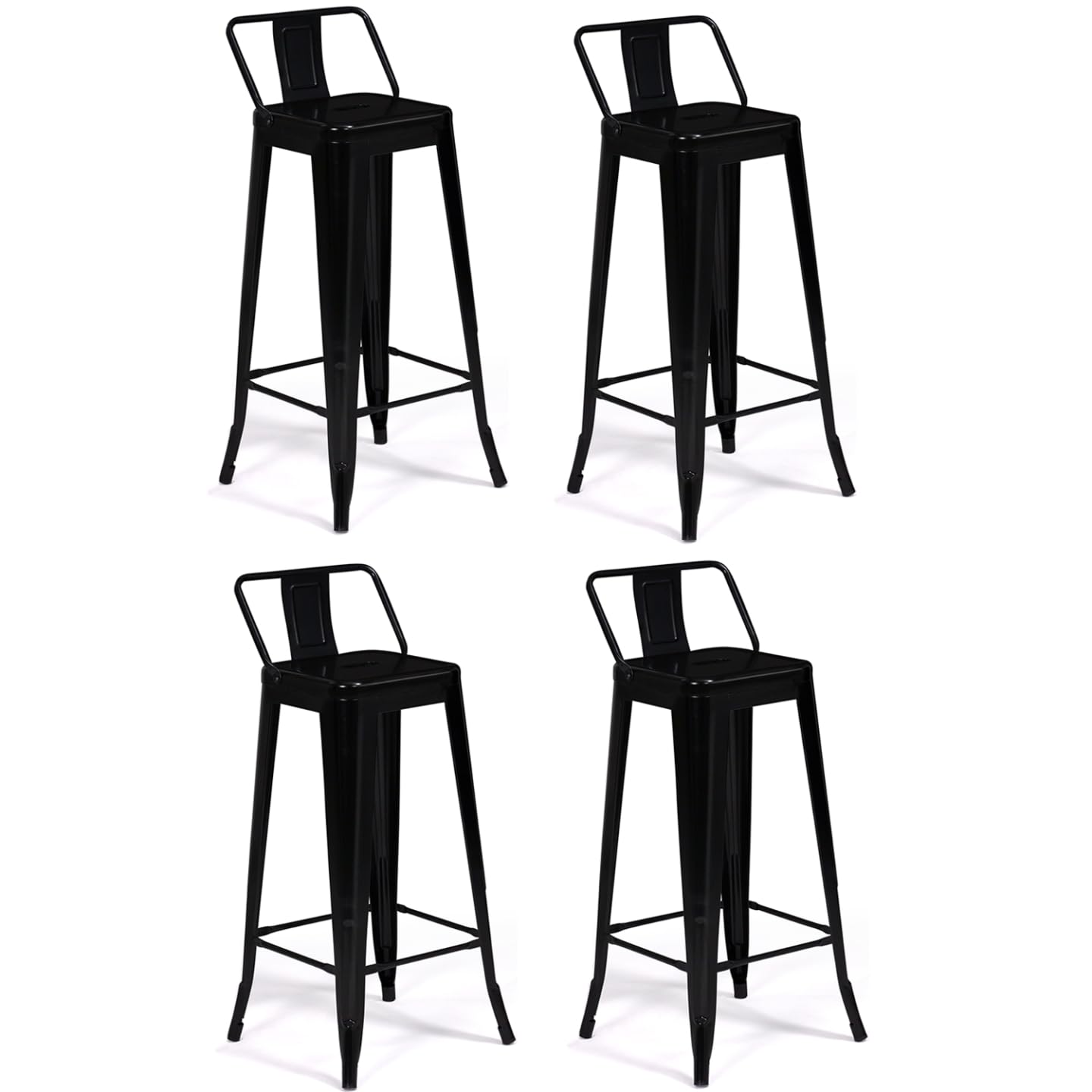 IDMarket - Set di 4 sgabelli da bar LENY in metallo nero opaco impilabili con schienale