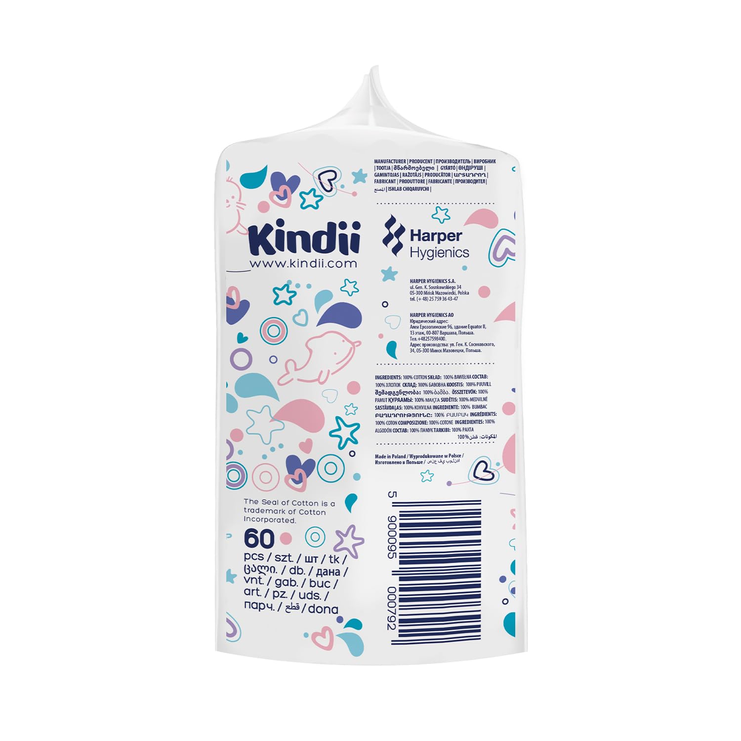 Kindii Quadrotti Cotone Neonato – (1x60 Pezzi) Cotone – Quadrati grandi per pelli sensibili – Sostituiscono salviettine umidificate, non si sfilacciano – 60 Pezzi