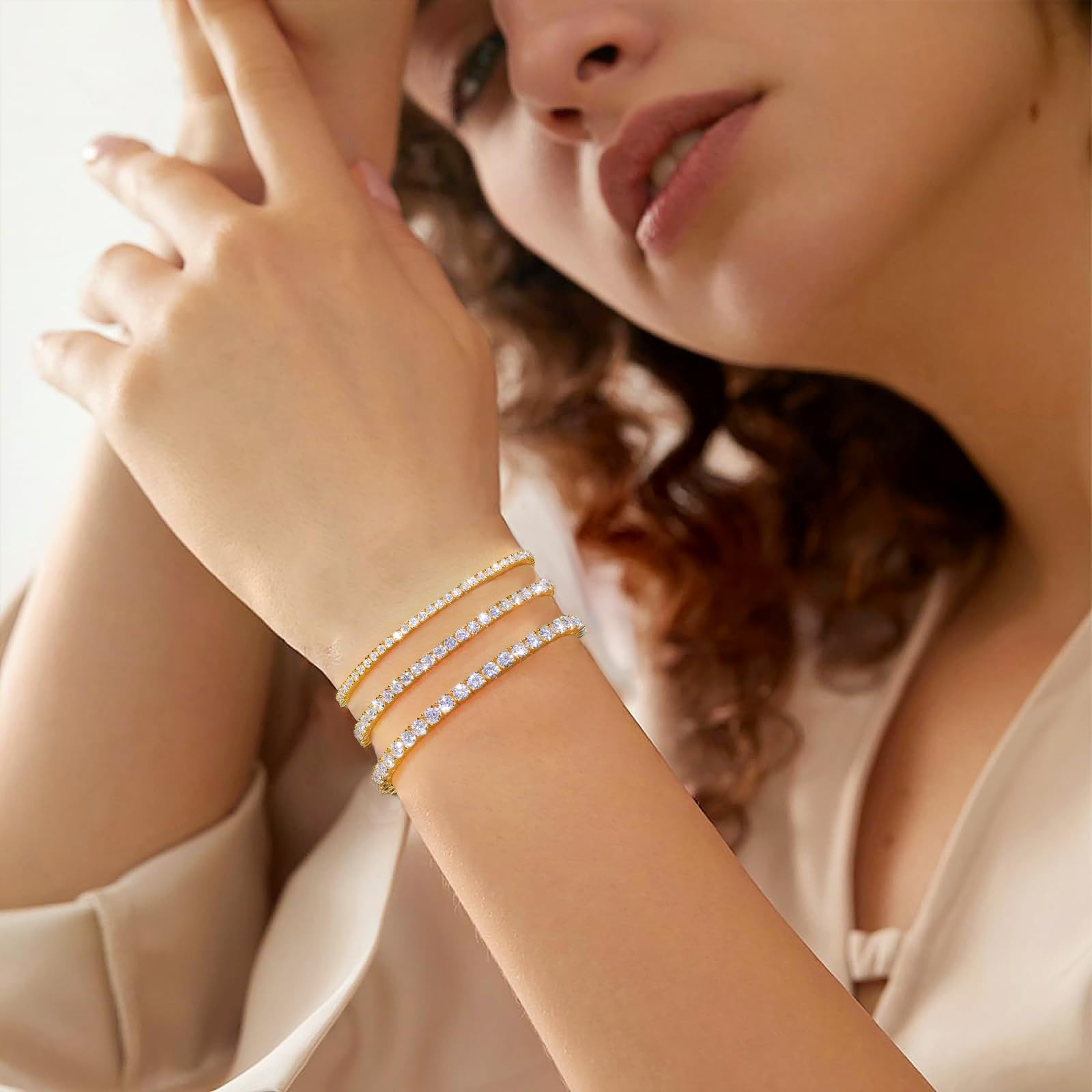 Bracciale da donna in argento Sterling 925, ipoallergenico, regolabile, colore D, purezza, VVS1, con diamanti solitari, regalo di compleanno e San Valentino
