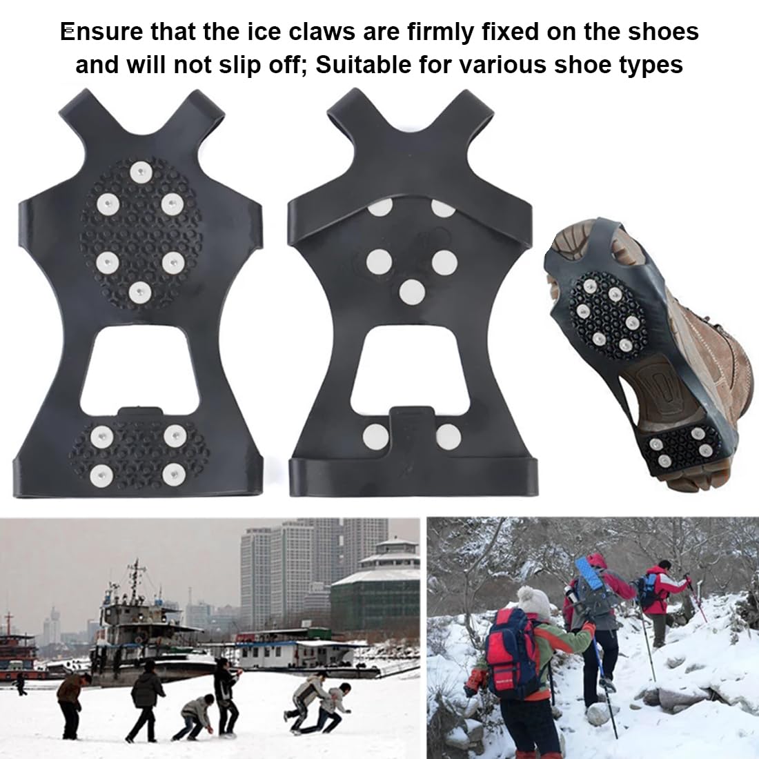 Un par de Grampones para Nieve y Hielo, Crampones Universales de Acero Inoxidable para Botas, Talla M con Correas Ajustables, Ideales para Senderismo Invernal, Caminatas en Nieve y Terreno Helado