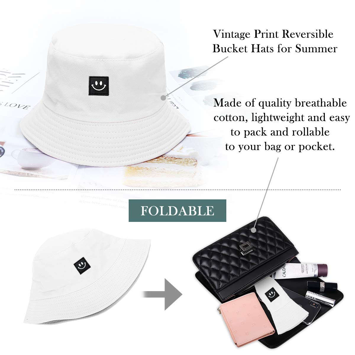 Feng Shui， Sombreros de Pescador para Mujer - Sombreros de Sol de Playa de Verano de algodón Reversible Sombrero de Pescador Plegable para Viajes Playa Senderismo Reino Unido