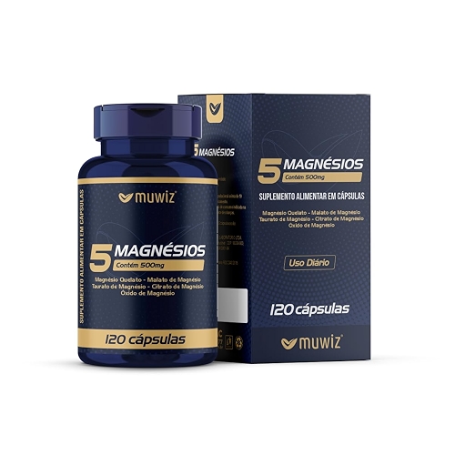 5 Magnésios 500mg 120 Cápsulas - Quelato Malato Taurato Sulfato e Óxido de Magnésio 5 Magnésios 500mg 120 Cápsulas - Quelato Malato Taurato Sulfato e Óxido de Magnésio
