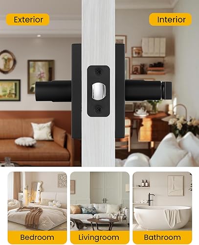 Miniatura 4 de goldenwarm Manijas de puerta negras para interiores, manijas de puerta de privacidad color negro mate, manija de puerta de aleación de zinc