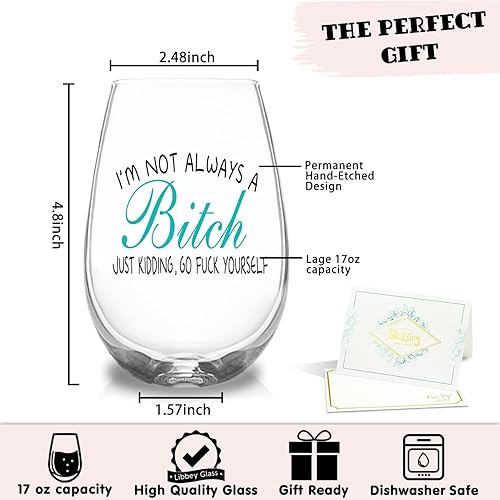 Miniatura 2 de I'm Not Always, Just Kidding - Divertido vaso de vino sin tallo, regalos de Navidad para mujeres, hermanas, amigas, BBF, compañeros de trabajo, copa
