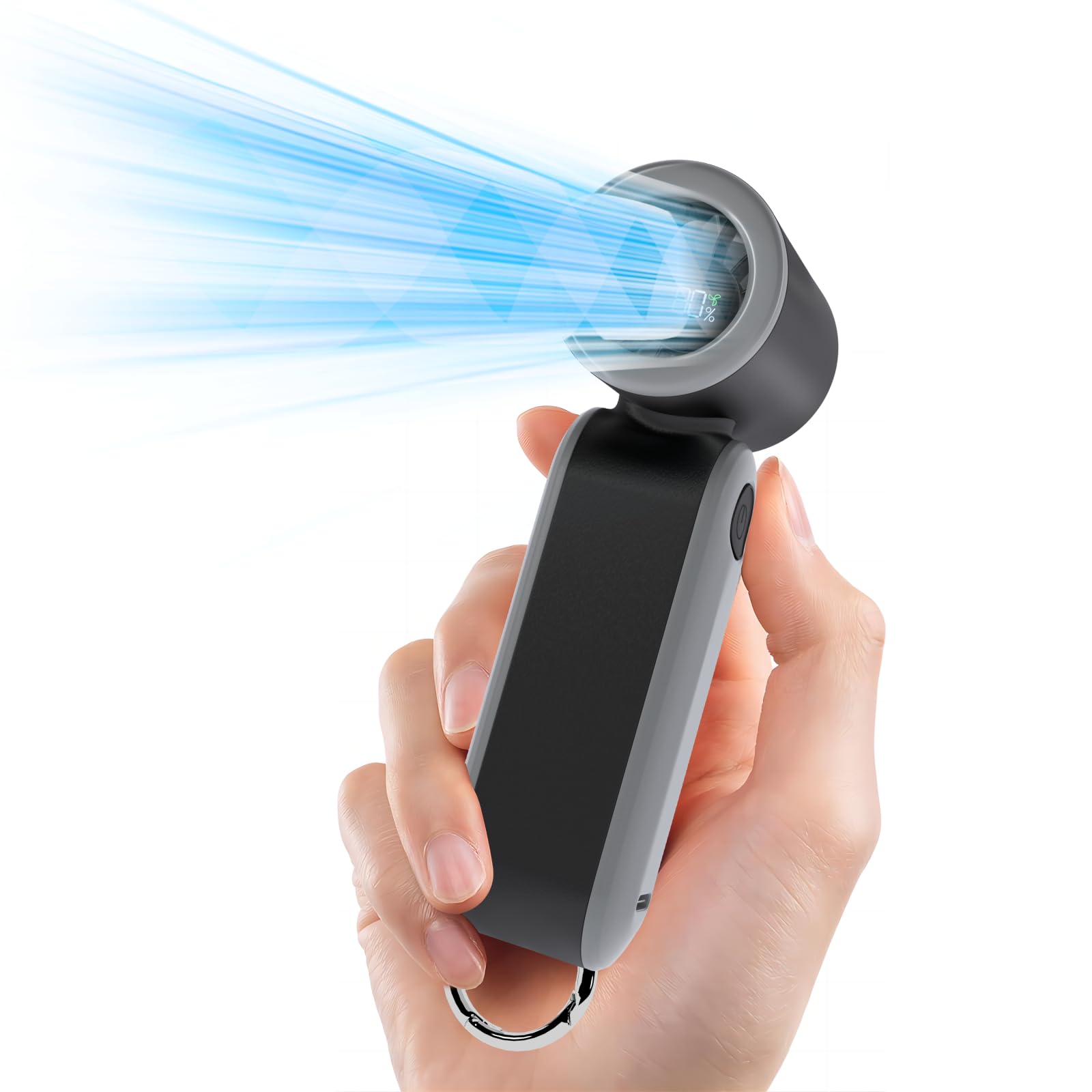 MERTTURM Portable Handheld Fan Rechargeable, 3000mAh USB Mini Pocket Hand Fan with LED Display, 5 Speeds Powerful Cooling, Electric Small Personal Desk Turbo Fan for Outdoor/Travel/Home-Black Grey
