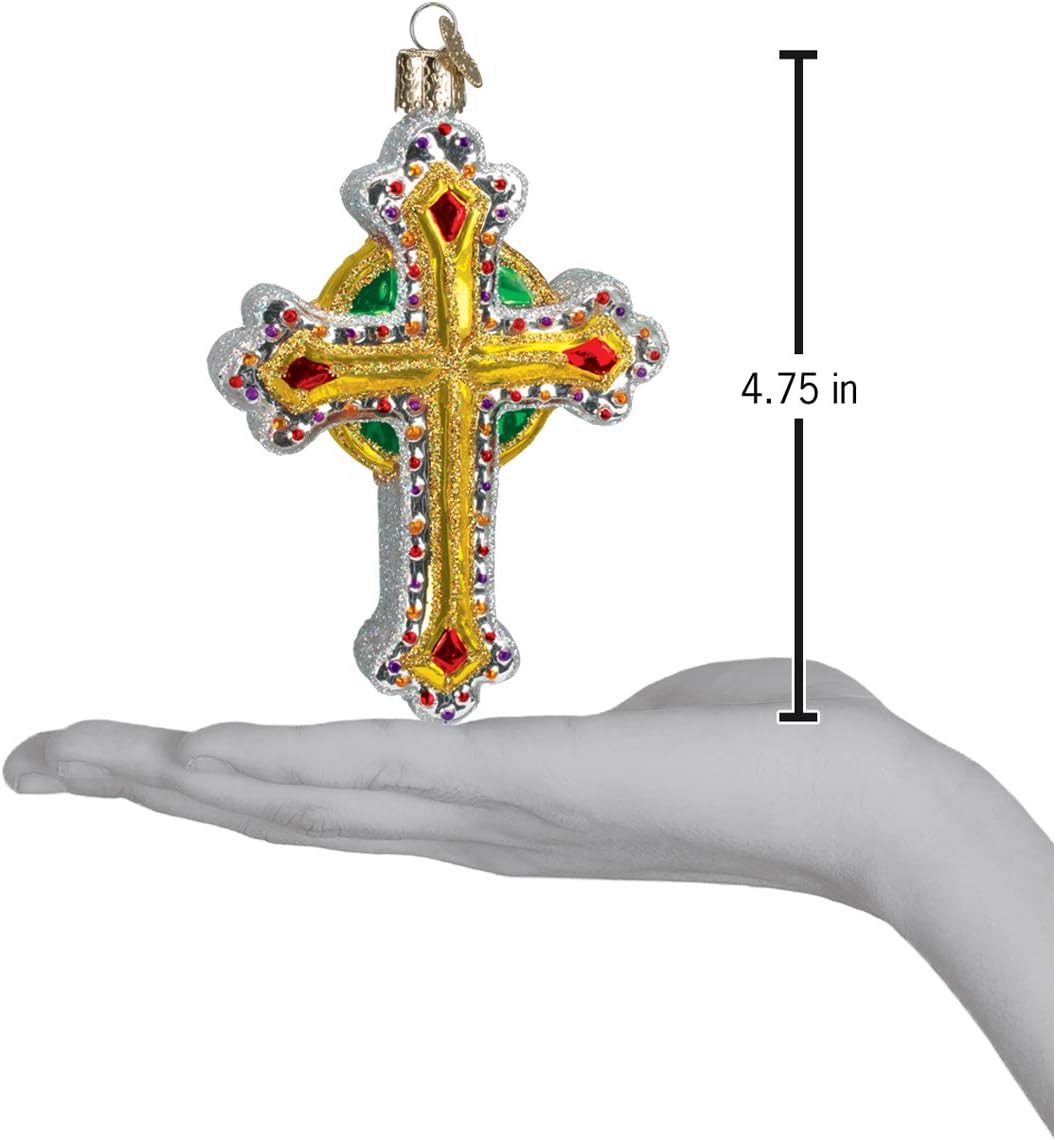 Old World Christmas Ornaments Silver/Gold Jeweled Cross Glass Blown Ornaments for Christmas Tree
