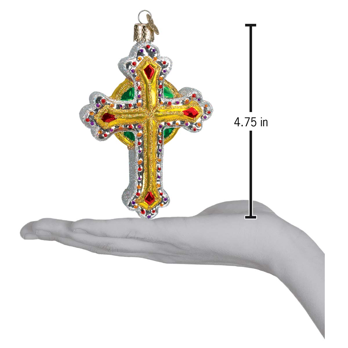 Old World Christmas Ornaments Silver/Gold Jeweled Cross Glass Blown Ornaments for Christmas Tree